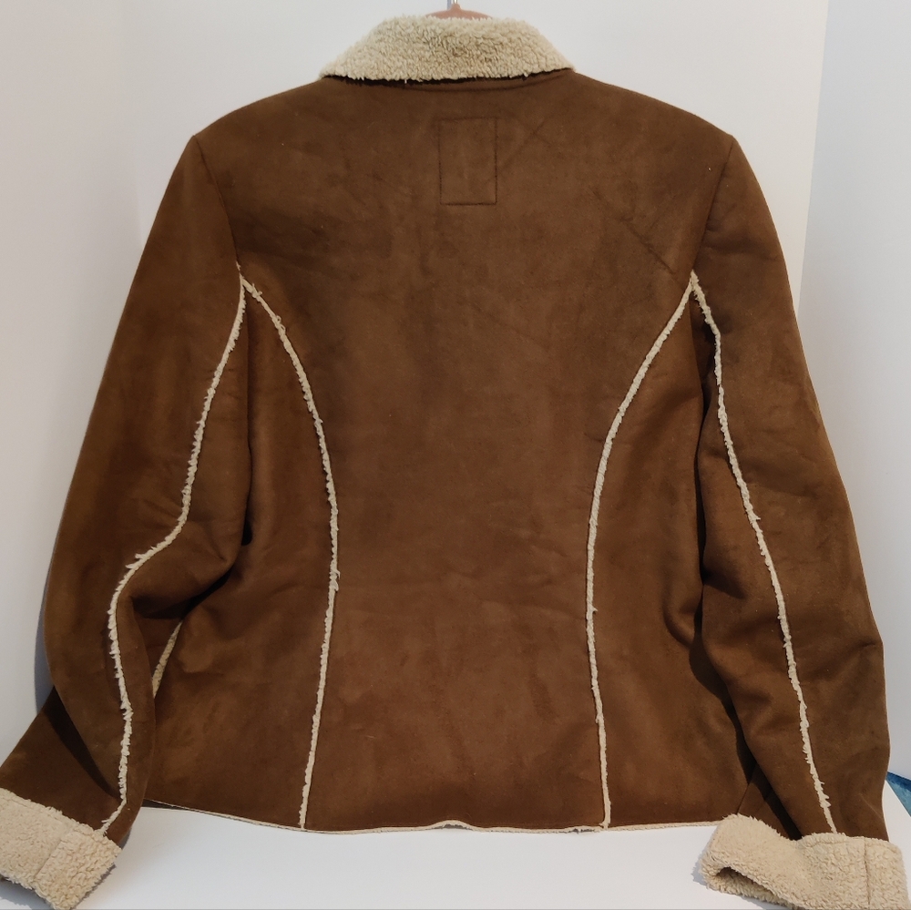 Old Navy Faux Suede & Sherpa Coat, Chestnut, Women's LG - Picture 2 of 8
